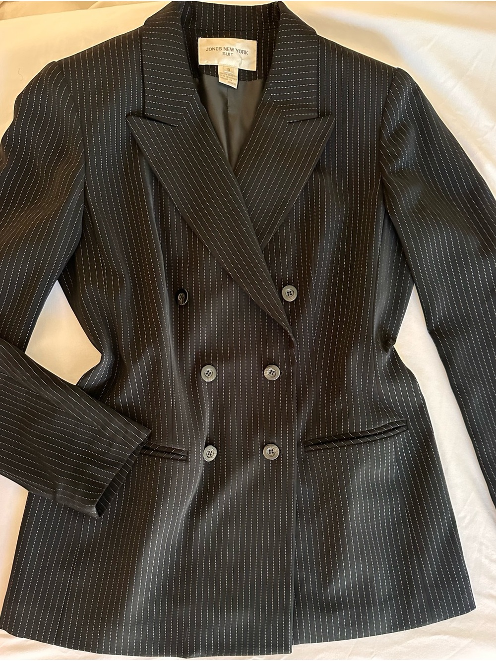 Jones New York Black Pinstripe Double-Breasted Blazer